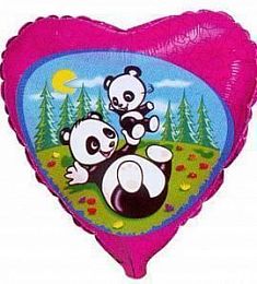 Шар - Веселые панды сердце 48 см