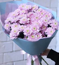 Букет из 9 нежно-розовых кустовых хризантем