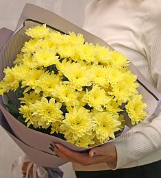 Букет из 9 желтых кустовых хризантем